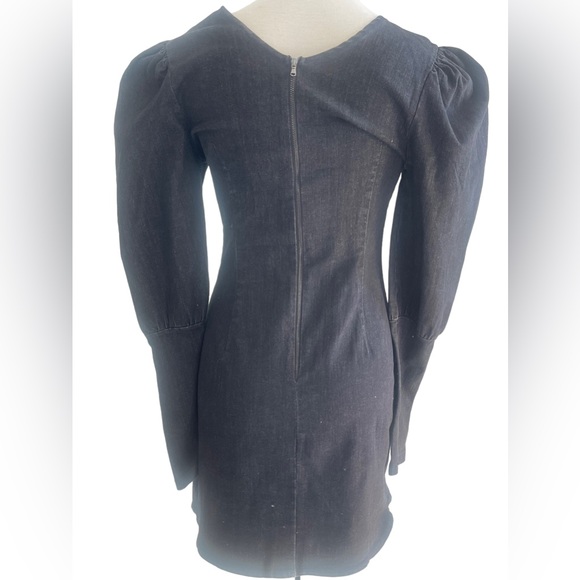 TOPSHOP SEAMED DENIM IN WASHED BLACK ROUND NECK PUFF SHOULDER | SIZE UK10  NWT - Picture 3 of 12